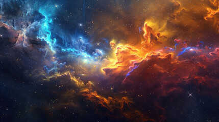 Fototapeta premium Amazing nebula with bright colors, swirling clouds of gas and dust on outer space background