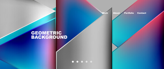 Metal triangles with colorful bright triangles. Geometric modern minimalist design template