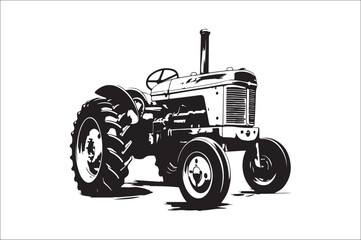 Tractor Silhouette illustration vector with black Classic old tractor on white background.