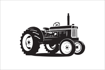 Tractor Silhouette illustration vector with black Classic old tractor on white background.