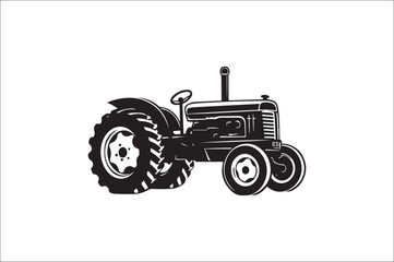 Tractor Silhouette illustration vector with black Classic old tractor on white background.