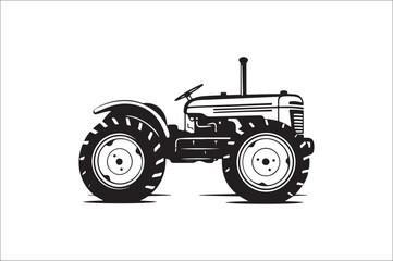 Tractor Silhouette illustration vector with black Classic old tractor on white background.