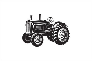 Tractor Silhouette illustration vector with black Classic old tractor on white background.
