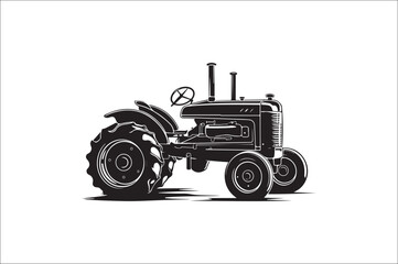 Tractor Silhouette illustration vector with black Classic old tractor on white background.