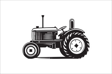 Tractor Silhouette illustration vector with black Classic old tractor on white background.