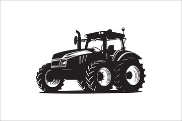 Tractor Silhouette illustration vector with black Classic old tractor on white background.