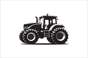 Tractor Silhouette illustration vector with black Classic old tractor on white background.