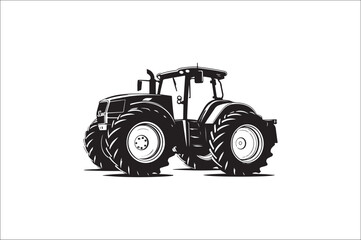 Tractor Silhouette illustration vector with black Classic old tractor on white background.