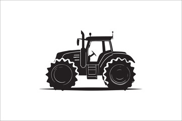 Tractor Silhouette illustration vector with black Classic old tractor on white background.