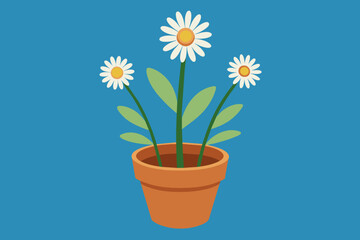 Daisy flowers in pots Vector illustration on white background, silhouette, bird, icon, svg, characters, Holiday t shirt, Hand drawn trendy Vector illustration, Rose flower