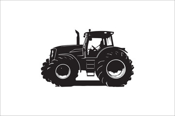 Tractor Silhouette illustration vector with black Classic old tractor on white background.