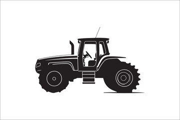 Tractor Silhouette illustration vector with black Classic old tractor on white background.