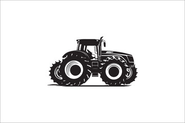 Tractor Silhouette illustration vector with black Classic old tractor on white background.