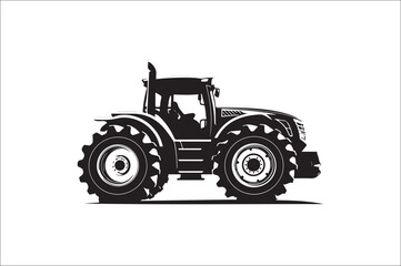 Tractor Silhouette illustration vector with black Classic old tractor on white background.