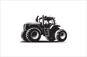 Tractor Silhouette illustration vector with black Classic old tractor on white background.