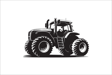 Tractor Silhouette illustration vector with black Classic old tractor on white background.