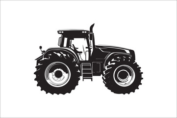 Tractor Silhouette illustration vector with black Classic old tractor on white background.