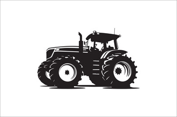 Tractor Silhouette illustration vector with black Classic old tractor on white background.