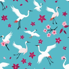 Obraz premium Seamless pattern of delicate cherry blossom branches and fluttering butterflies, capturing the ephemeral beauty of spring, Generative AI