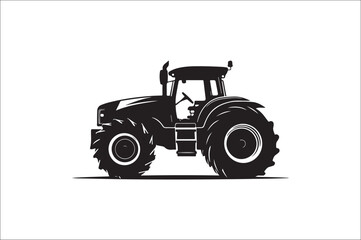 Tractor Silhouette illustration vector with black Classic old tractor on white background.