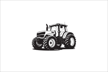 Tractor Silhouette illustration vector with black Classic old tractor on white background.