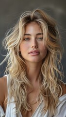 Fototapeta premium Exude effortless charm with a tousled textured hairstyle, adding a touch of casual sophistication to your look.
