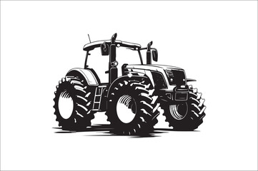 Tractor Silhouette illustration vector with black Classic old tractor on white background.