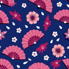 Seamless pattern of delicate cherry blossom branches and fluttering butterflies, capturing the ephemeral beauty of spring, Generative AI