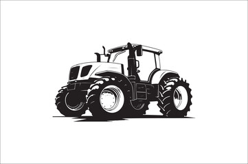 Tractor Silhouette illustration vector with black Classic old tractor on white background.