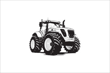 Tractor Silhouette illustration vector with black Classic old tractor on white background.