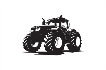 Tractor Silhouette illustration vector with black Classic old tractor on white background.