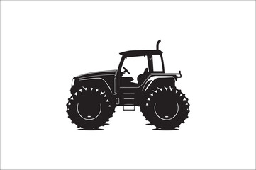 Tractor Silhouette illustration vector with black Classic old tractor on white background.