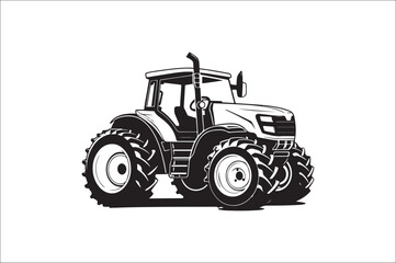 Tractor Silhouette illustration vector with black Classic old tractor on white background.