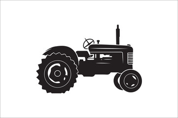 Tractor Silhouette illustration vector with black Classic old tractor on white background.