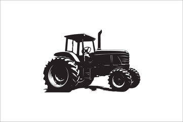Tractor Silhouette illustration vector with black Classic old tractor on white background.