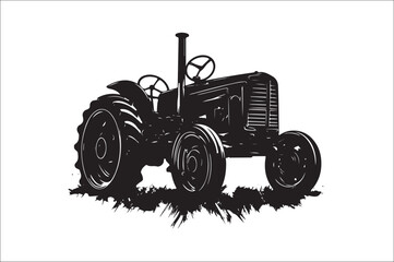 Obraz premium Tractor Silhouette illustration vector with black Classic old tractor on white background.