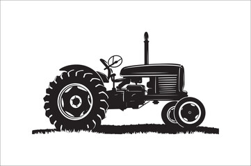 Tractor Silhouette illustration vector with black Classic old tractor on white background.