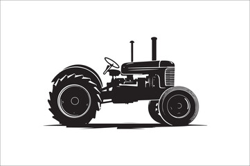 Tractor Silhouette illustration vector with black Classic old tractor on white background.
