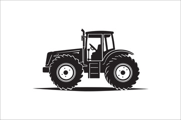 Tractor Silhouette illustration vector with black Classic old tractor on white background.