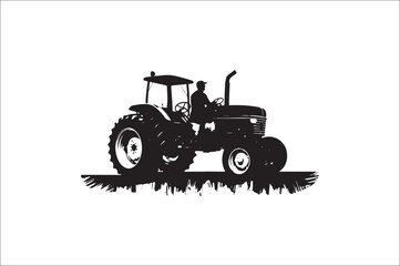 Tractor Silhouette illustration vector with black Classic old tractor on white background.