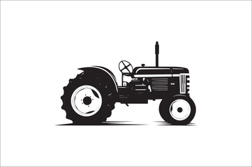 Tractor Silhouette illustration vector with black Classic old tractor on white background.