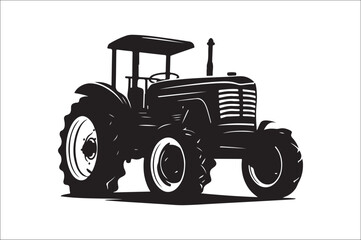 Tractor Silhouette illustration vector with black Classic old tractor on white background.