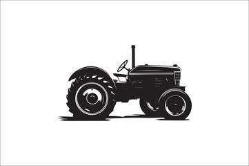 Tractor Silhouette illustration vector with black Classic old tractor on white background.