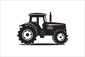 Tractor Silhouette illustration vector with black Classic old tractor on white background.