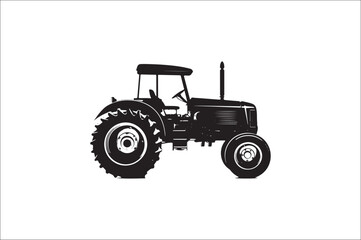 Tractor Silhouette illustration vector with black Classic old tractor on white background.