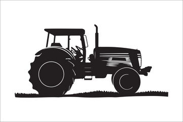 Tractor Silhouette illustration vector with black Classic old tractor on white background.