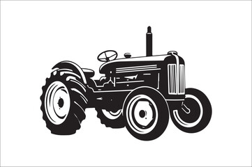 Tractor Silhouette illustration vector with black Classic old tractor on white background.