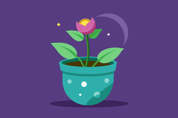 Moon flowers in pots Vector illustration on white background, silhouette, bird, icon, svg, characters, Holiday t shirt, Hand drawn trendy Vector illustration, Rose flower