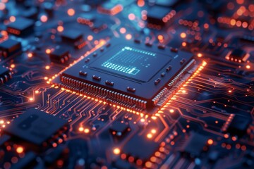 CPU processor microchip circuit board illustration created with generative ai