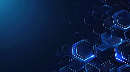 Modern abstract blue background with glowing geometric lines. Blue gradient hexagon shape design. Futuristic technology concept. Suit for banner, brochure, science.
